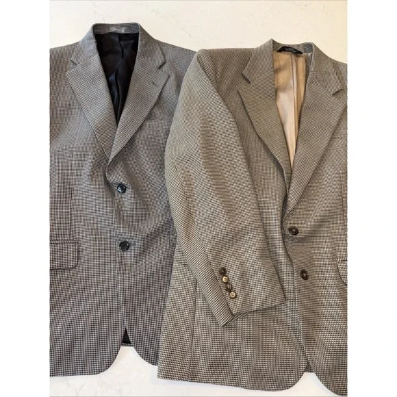 2 Haggar Sport Coat Jacket Mens 40S Houndstooth Patern Black Tan 40 Short Blazer - Picture 2 of 10